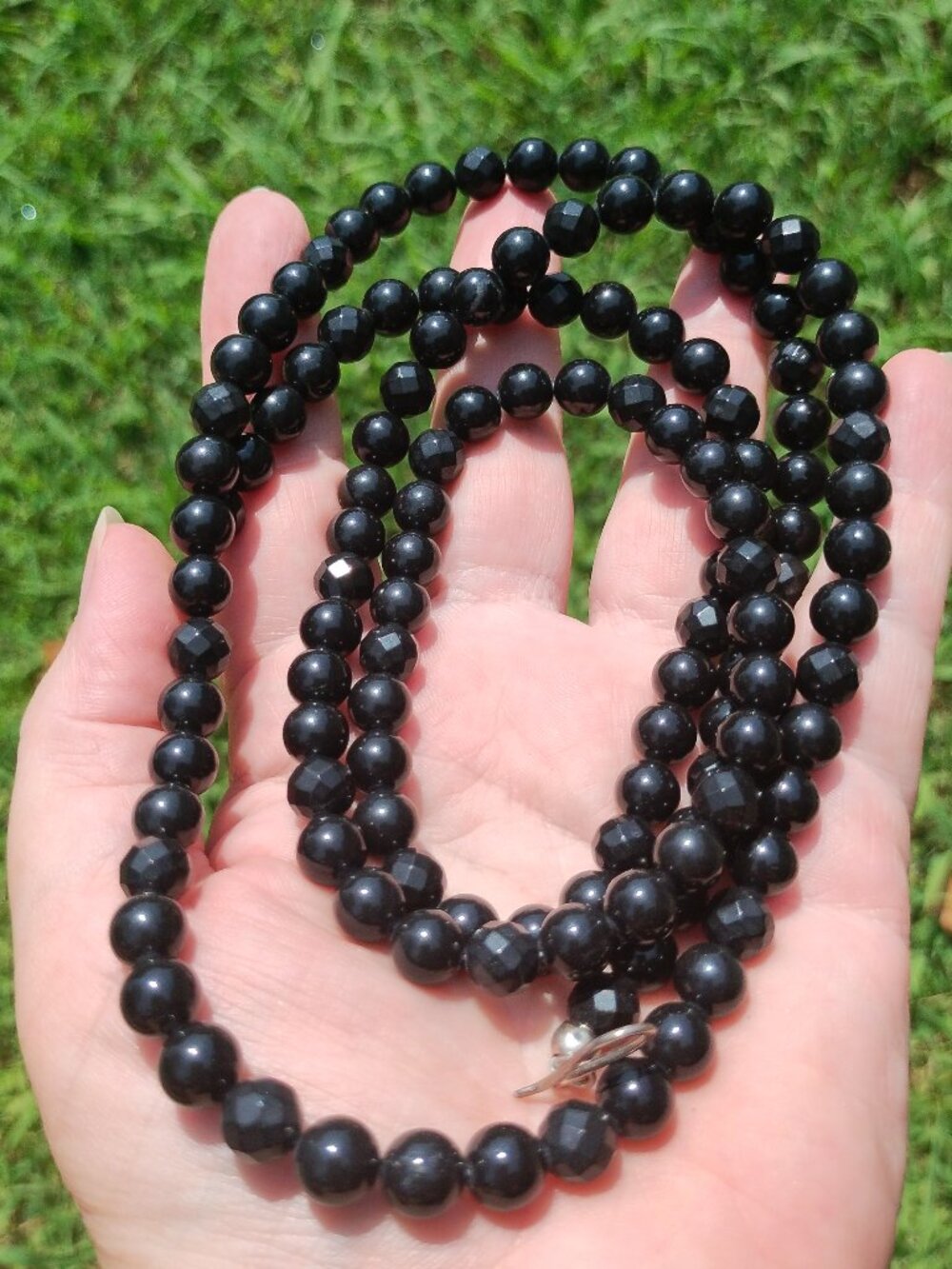 Jay King DTR black bead necklace 42 inches long 925 Sterling Silver